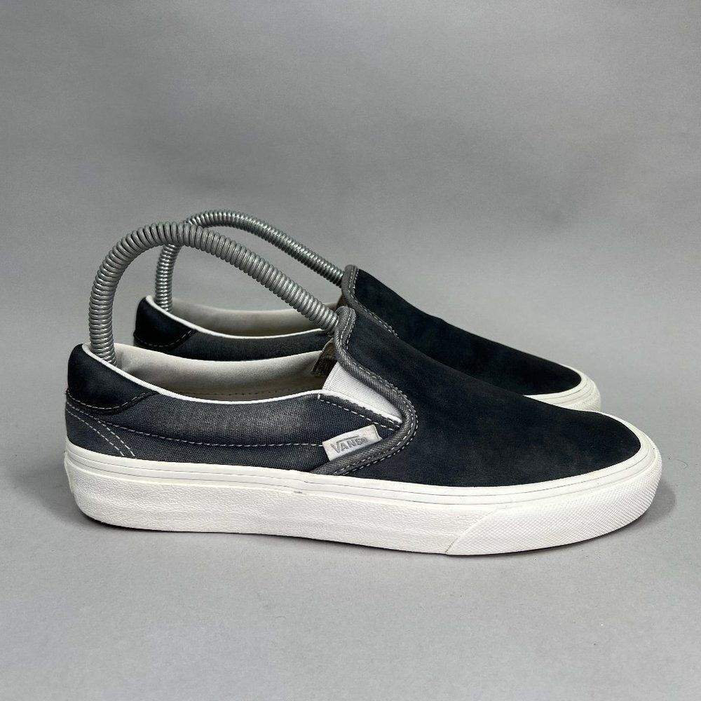 Vans Shoes Women's Size 7.5 Grey Leather Slip On‎ Casual Athletic Skate Sneakers